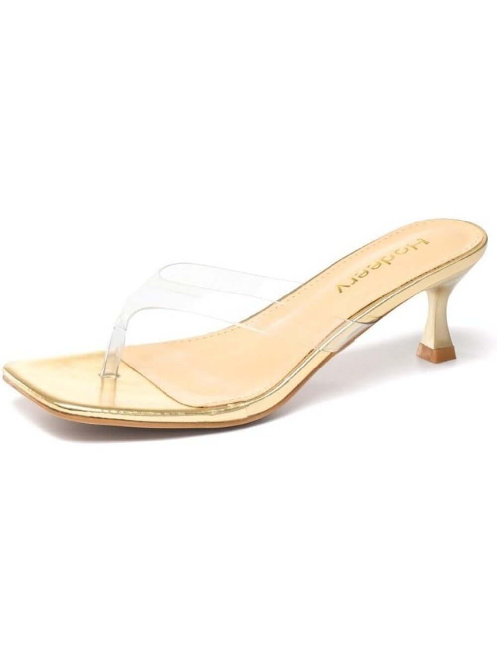 Women‘s Gold Faux Leather Clear Strap Comfortable Low Heels Flip Flop Sandals